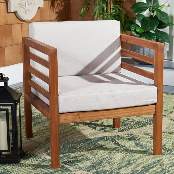 SAFAVIEH Kinnell Outdoor Patio Armchair, Natural/Light Grey