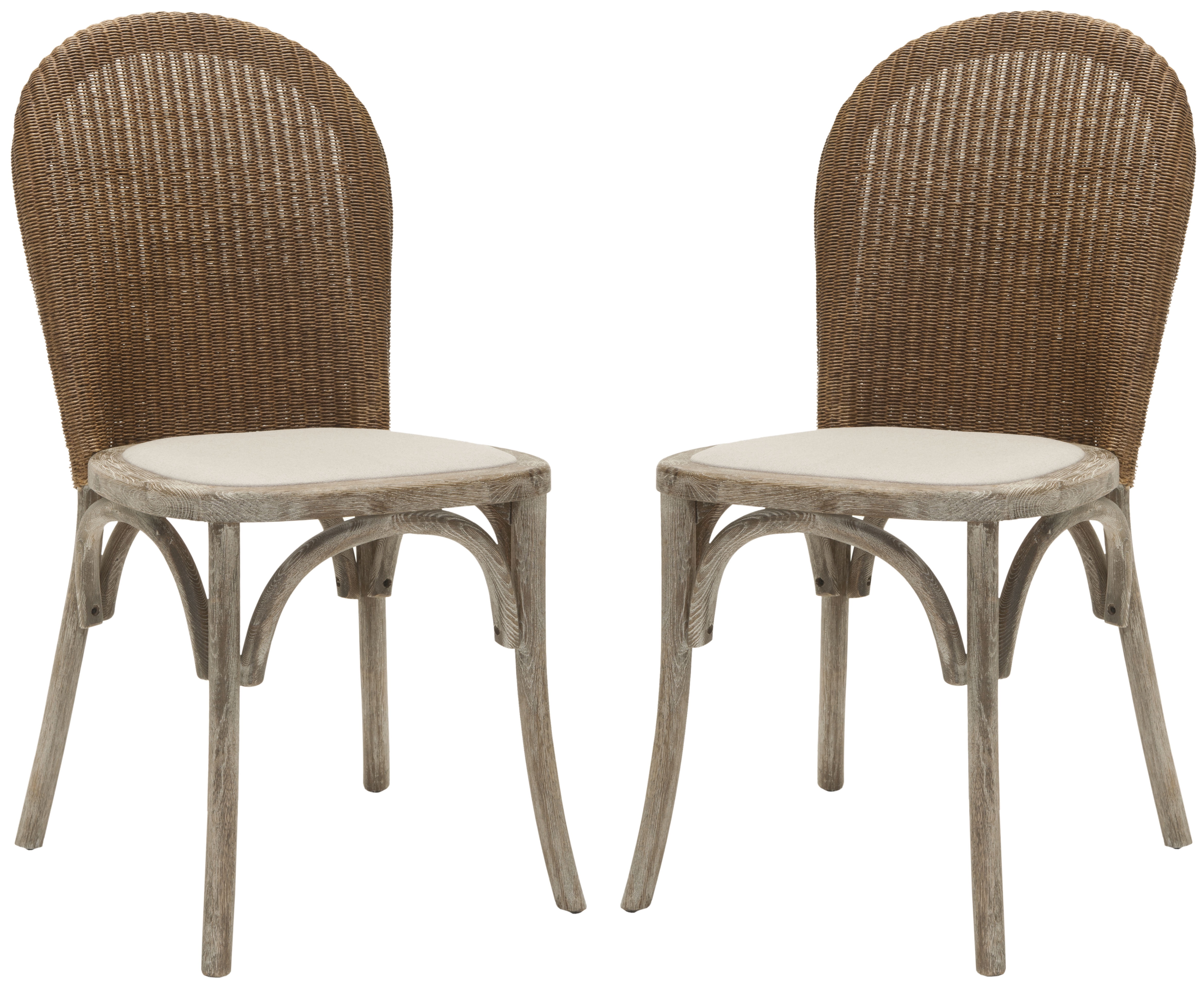 Ivory Woven Cane and Oak Dining Side Chair Set