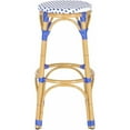thumbnail image 1 of SAFAVIEH Kipnuk Outdoor Patio Rattan Bar Stool, Blue/White, 1 of 4