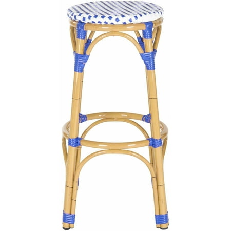 SAFAVIEH Kipnuk Outdoor Patio Rattan Bar Stool, Blue/White