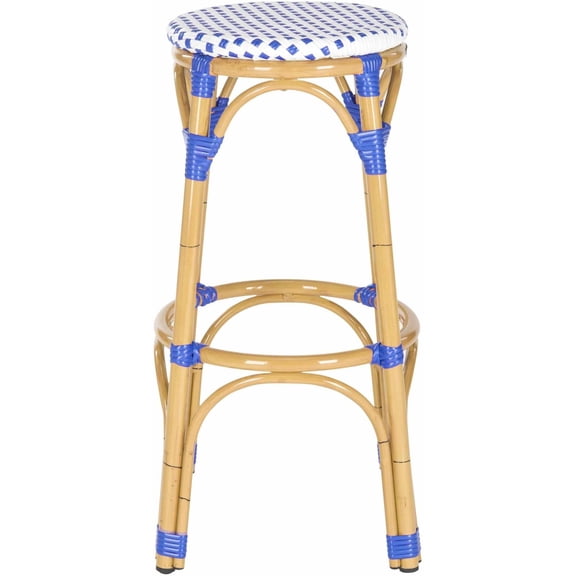 SAFAVIEH Kipnuk Outdoor Patio Rattan Bar Stool, Blue/White