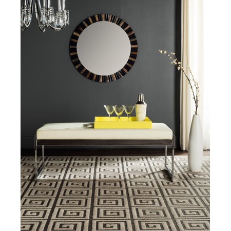 SAFAVIEH Kitson Modern Glam Upholstered Rectangular Bench, Cream/Chrome