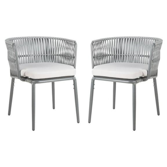 SAFAVIEH Kiyan Outdoor Patio Rope Chair, Grey/Cushion, Set of 2