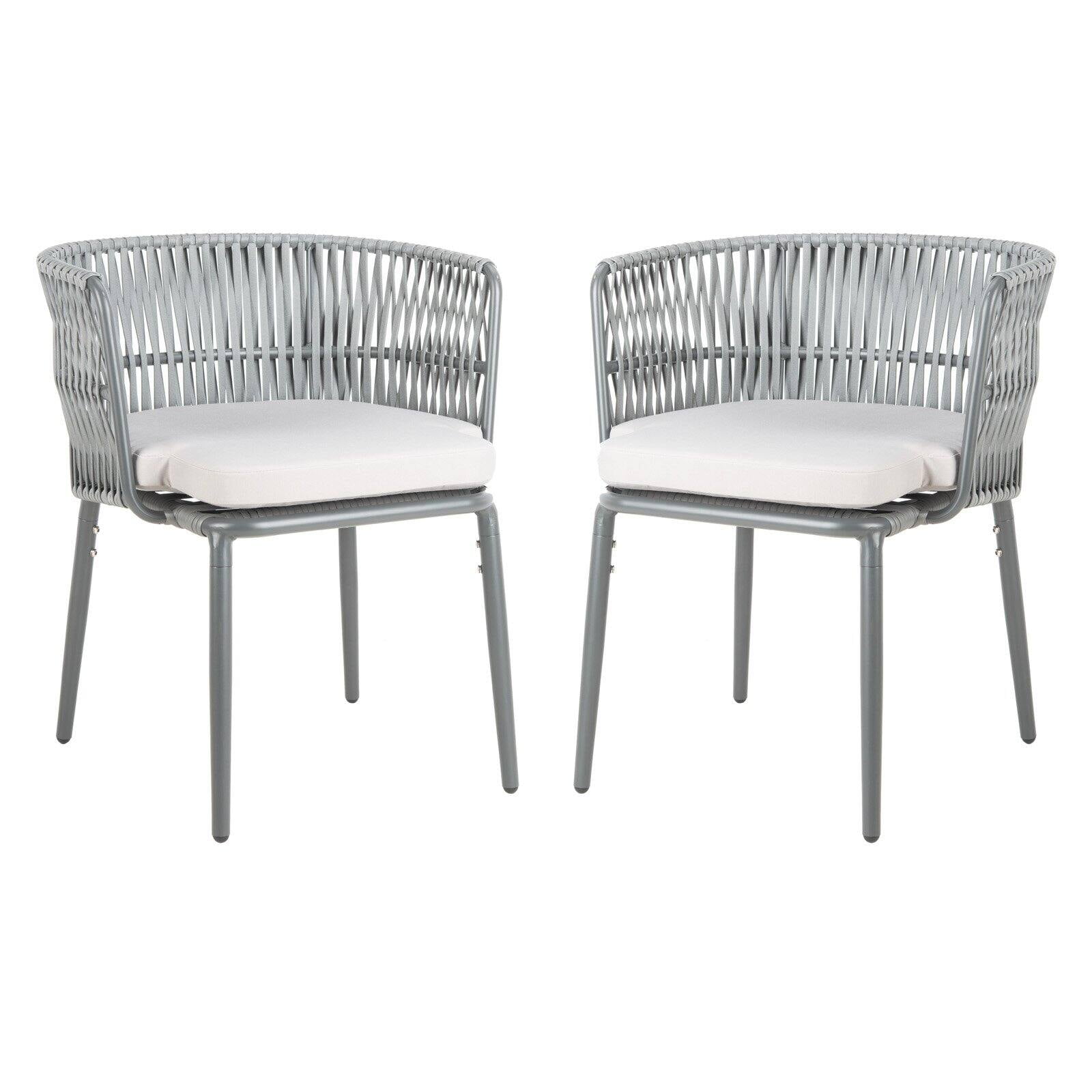 Gray Rope and Aluminum Outdoor Dining Chair with Cushions