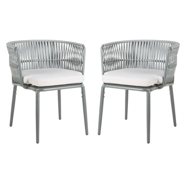SAFAVIEH Kiyan Outdoor Patio Rope Chair, Grey/Cushion, Set of 2