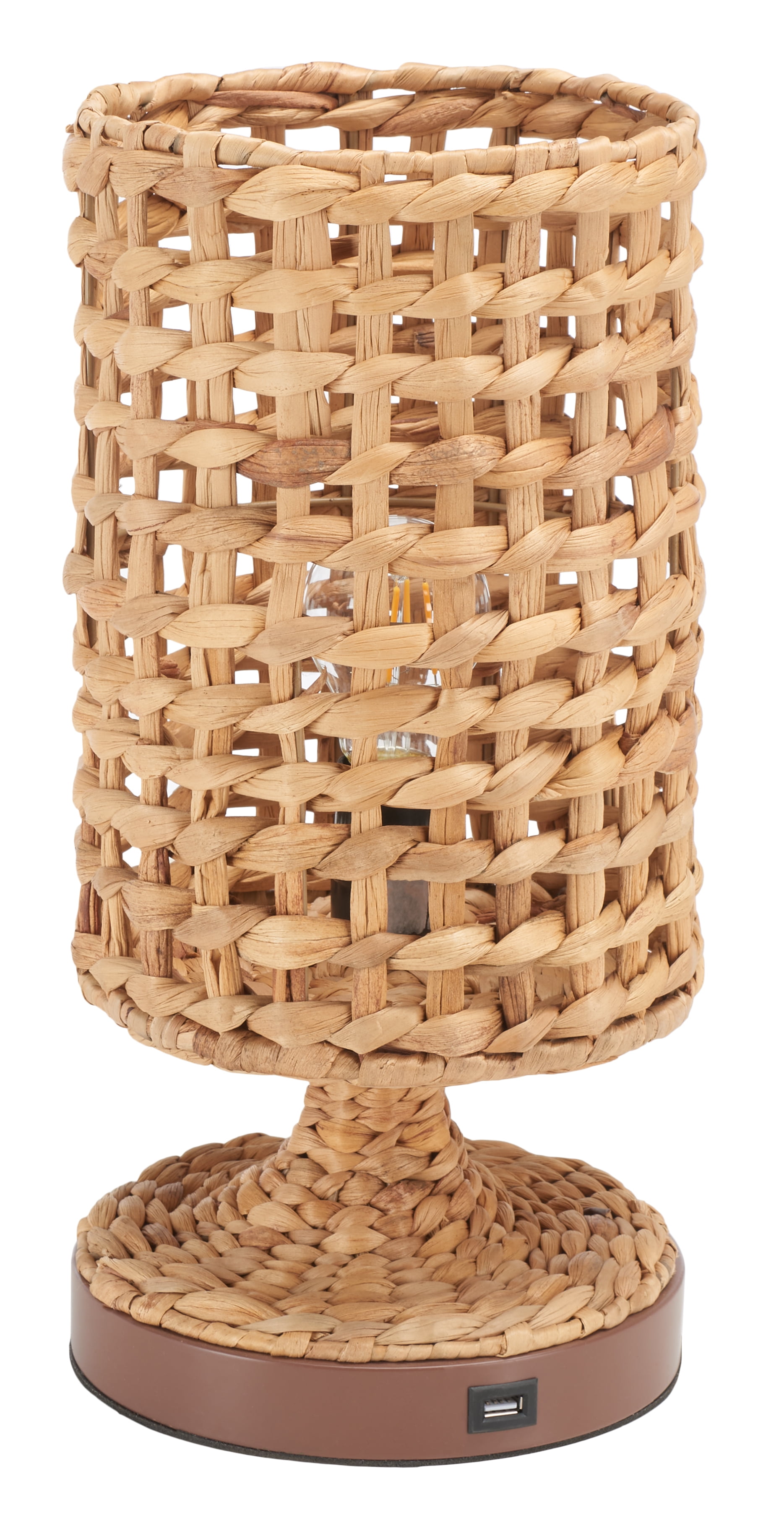 Natural Water Hyacinth Weave Table Lamp with USB Port