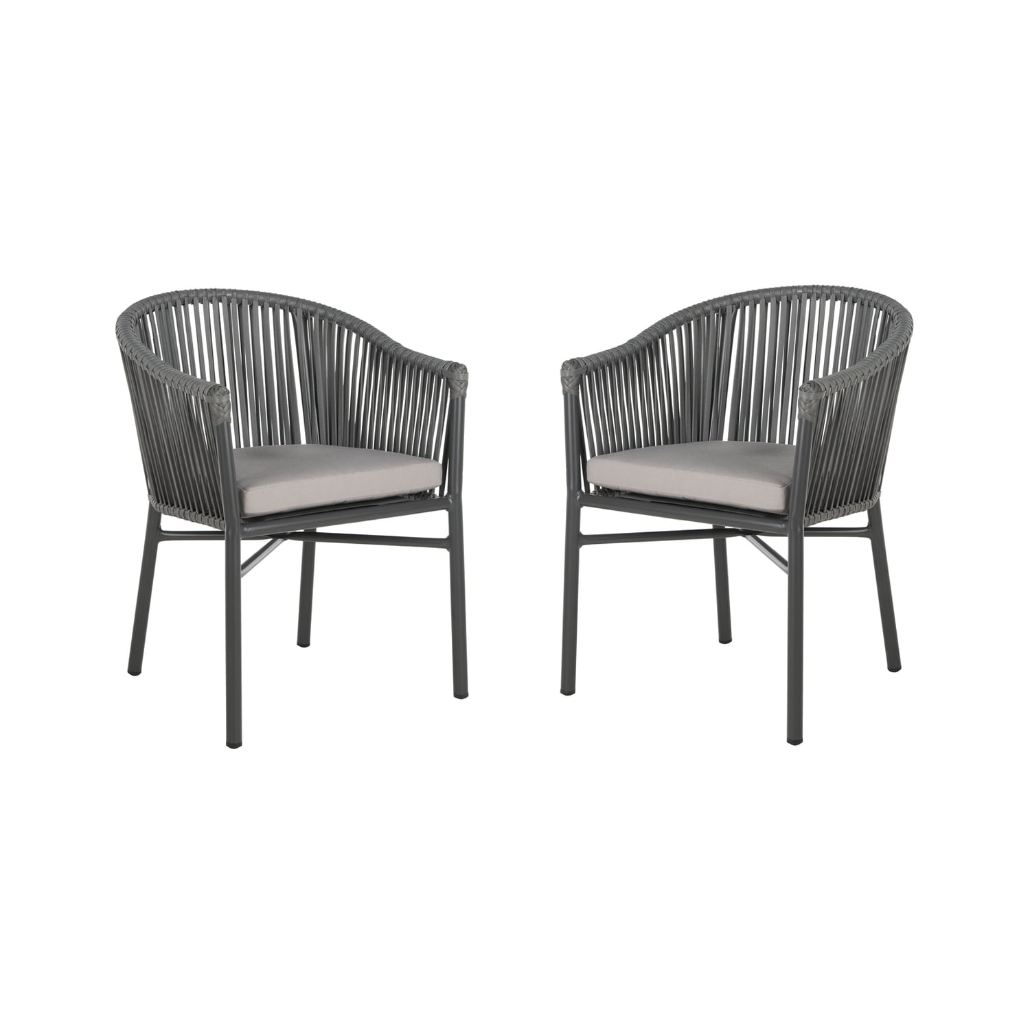 Gray Rope Arm Chairs with Cushions, Set of 2