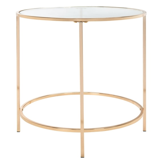 SAFAVIEH Kolby Round Glass Side Table, Polished Gold Frame/Clear Glass Top (22 in. W x 22 in. D x 22 in. H)