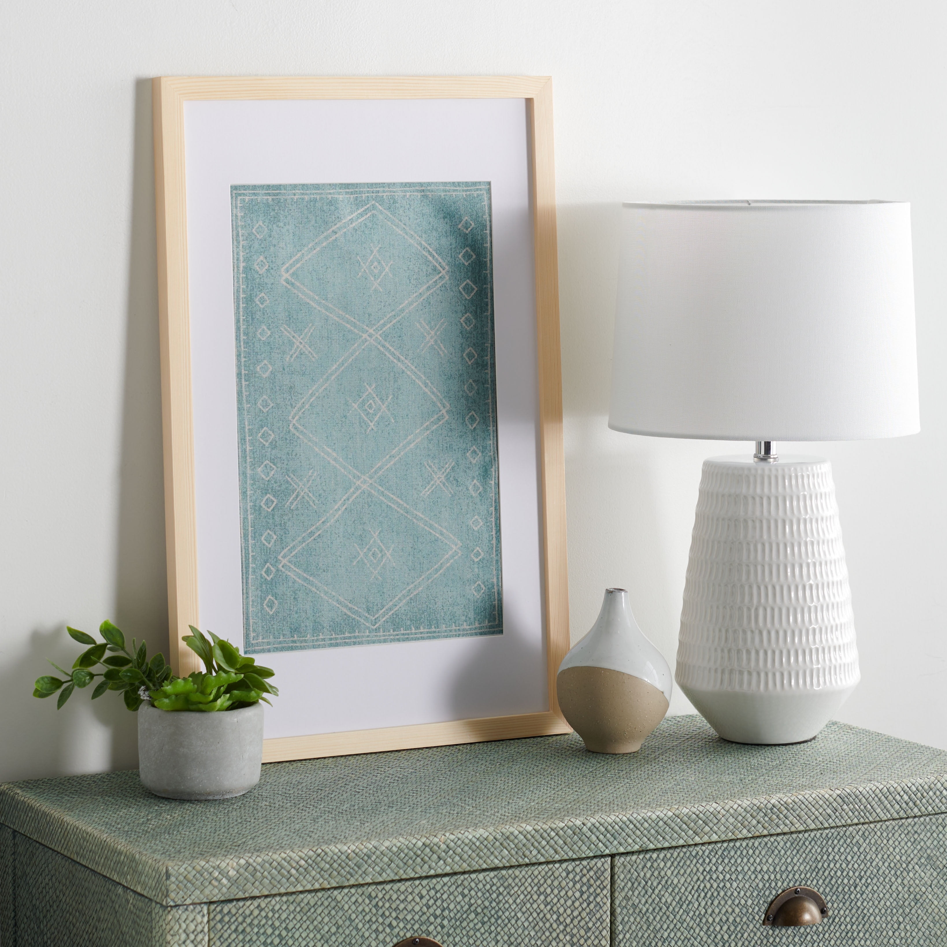 Kotori Sage and Ivory Geometric Textile Framed Wall Art
