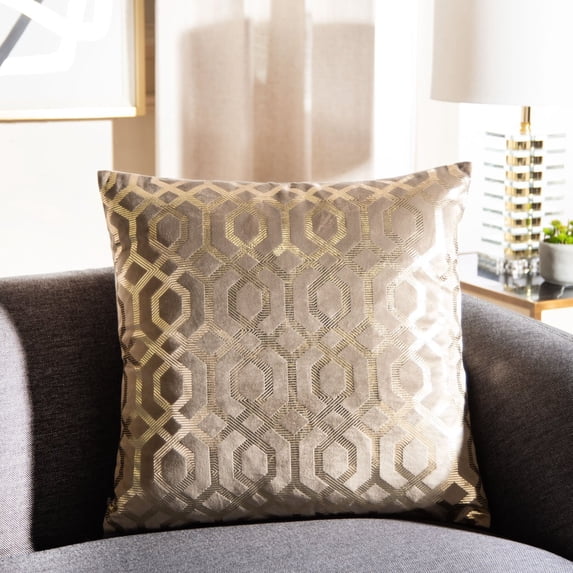 SAFAVIEH Krema Geometric Decorative Pillow, 18" x 18", Taupe/Gold