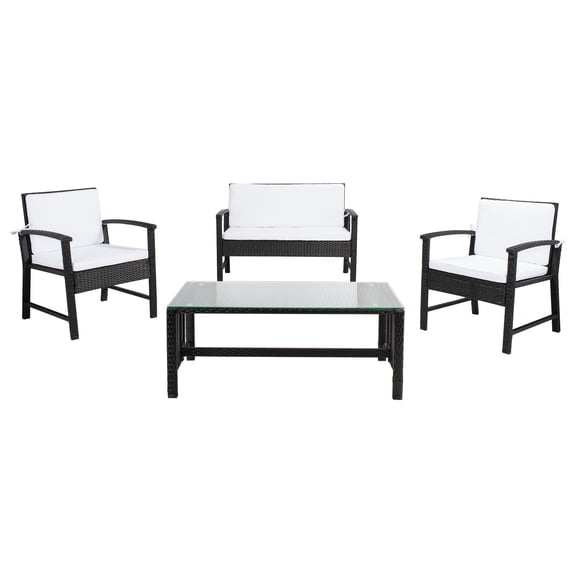 SAFAVIEH Krissy Outdoor Patio 4 Piece Conversation Set, Black/White