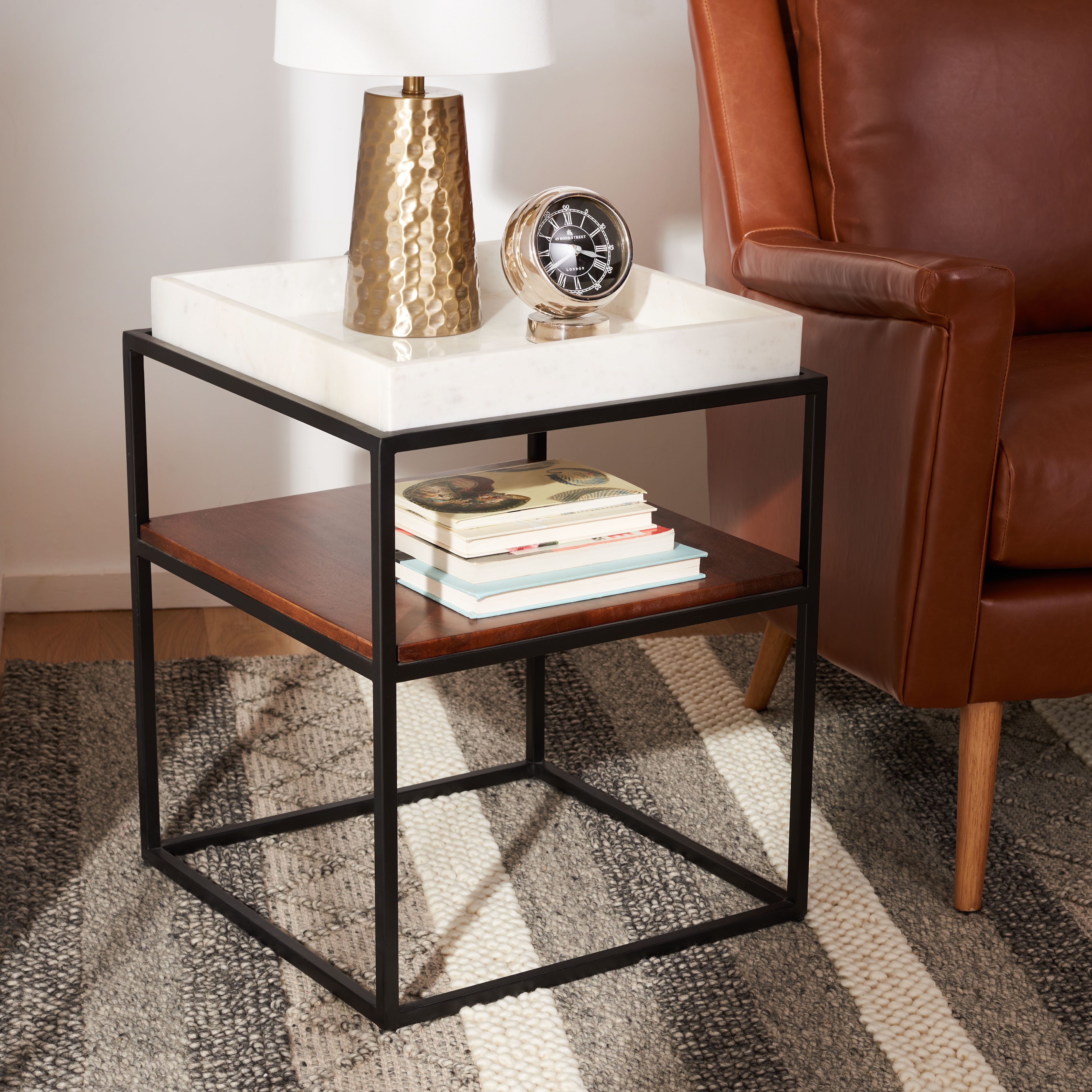 SAFAVIEH Kya Rustic 2 Tier Accent Table White Marble