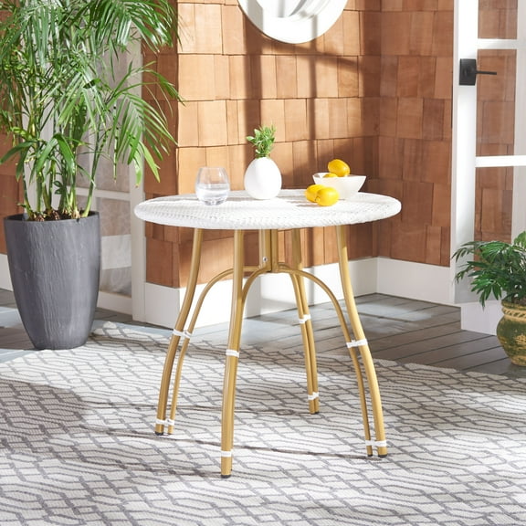 SAFAVIEH Kylie Outdoor Patio Rattan Bistro Table, White