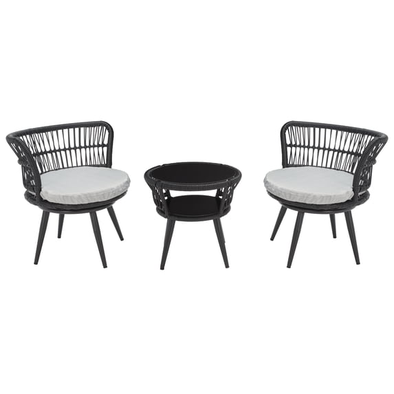 SAFAVIEH Kyomi Outdoor Patio 3 Piece Lounge Set, Black/Grey