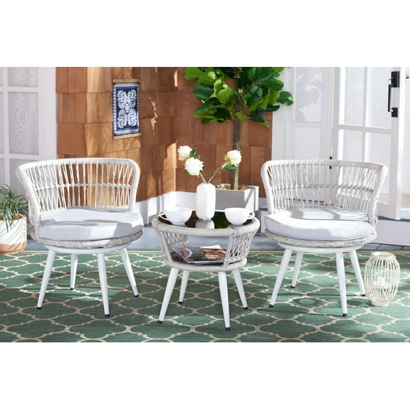 SAFAVIEH Kyomi Outdoor Patio 3 Piece Lounge Set, Grey