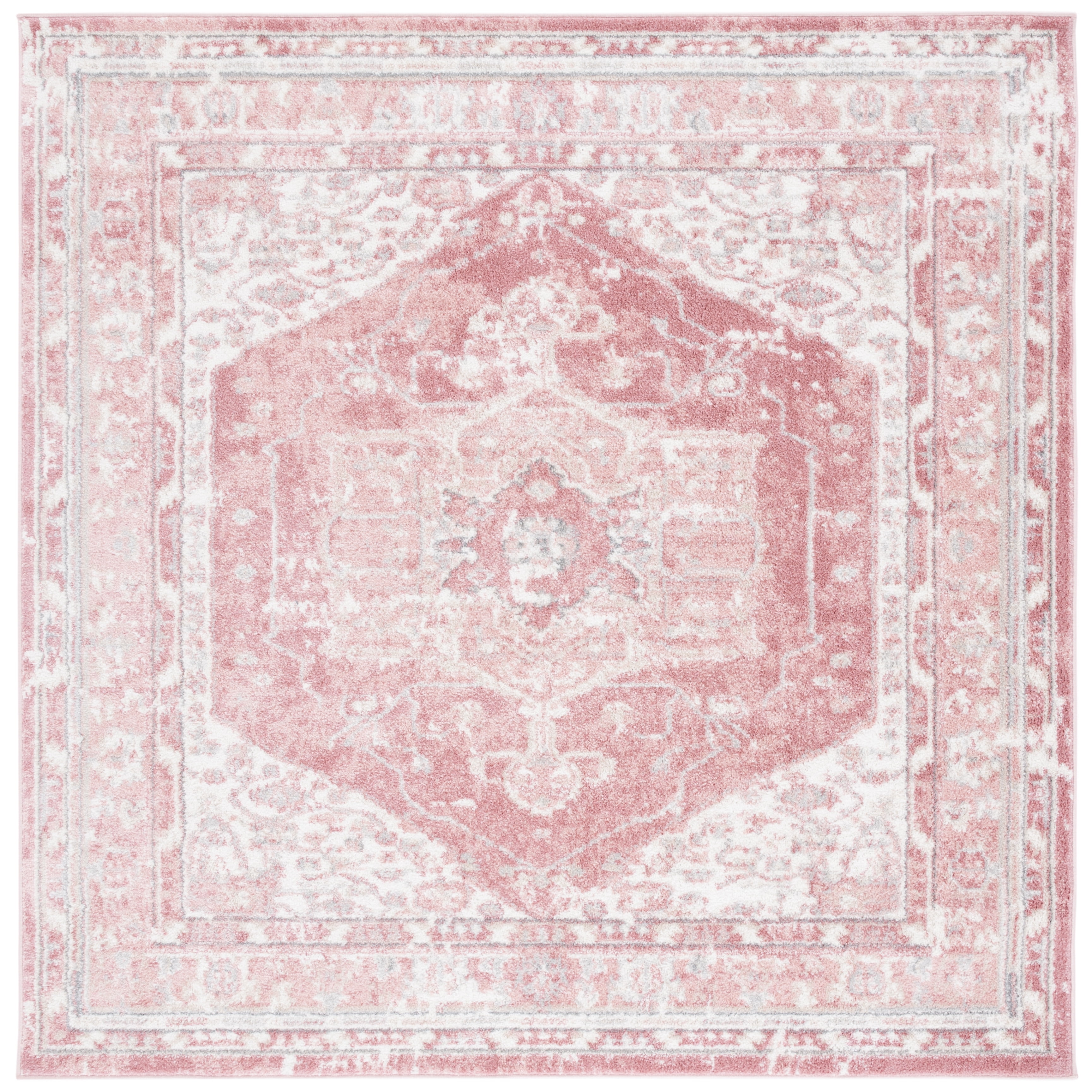 Layla Ivory and Grey Soft Square Synthetic Rug - 6'-7" x 6'-7"