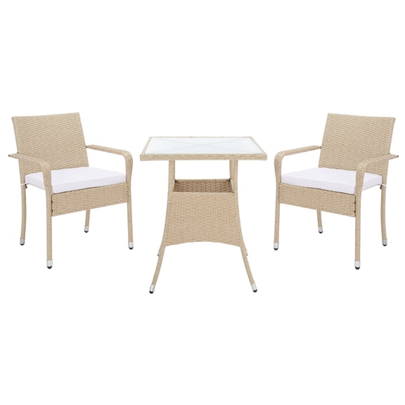 SAFAVIEH Laban Outdoor Patio 3 Piece Bistro Set, Beige/White