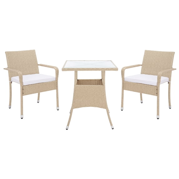 SAFAVIEH Laban Outdoor Patio 3 Piece Bistro Set, Beige/White
