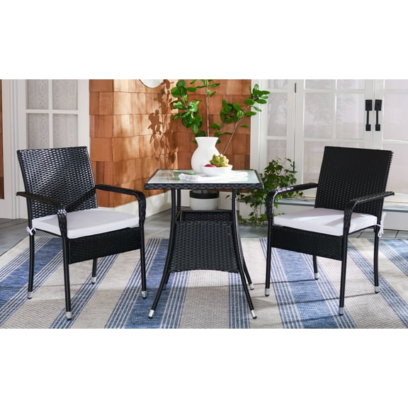 SAFAVIEH Laban Outdoor Patio 3 Piece Bistro Set, Black/White