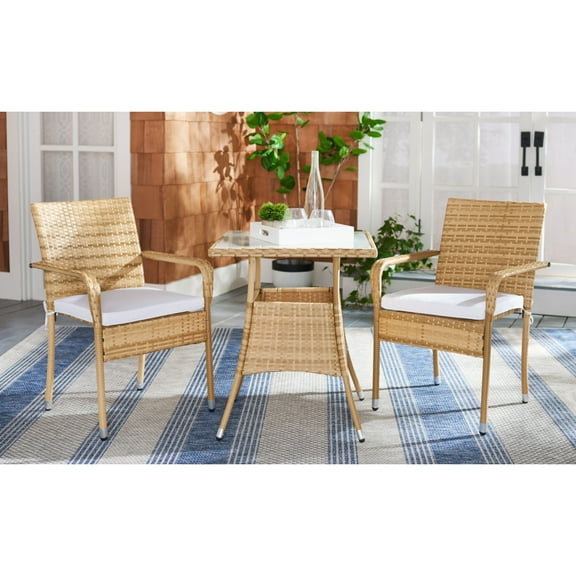 SAFAVIEH Laban Outdoor Patio 3 Piece Bistro Set, Natural/White