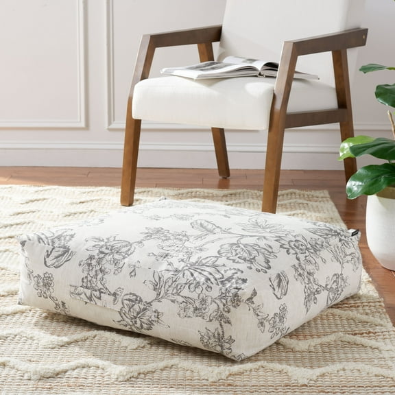 SAFAVIEH Labelle Floral Floor Pillow, 25" x 25", Beige/Black