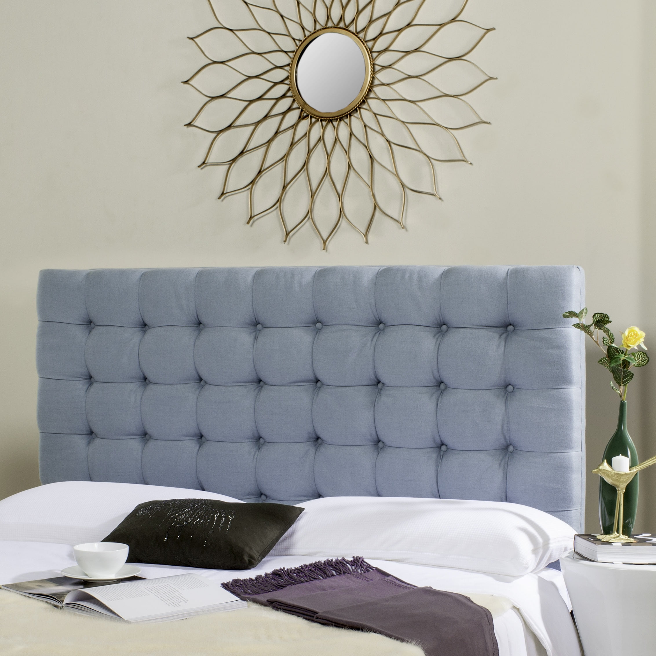 SAFAVIEH Lamar Classic Modern Tufted Headboard, King, Slate Blue