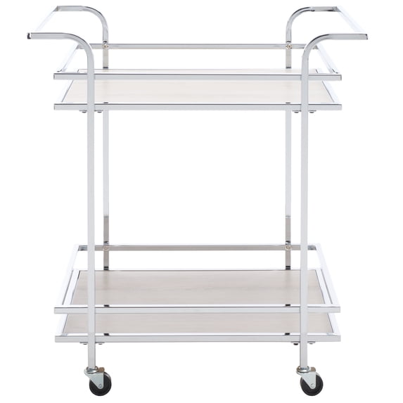 SAFAVIEH Lameris 2 Tier Bar Cart With Handles, Chrome/Grey (29.5 in. W x 17.9 in. D x 32.6 in. H)