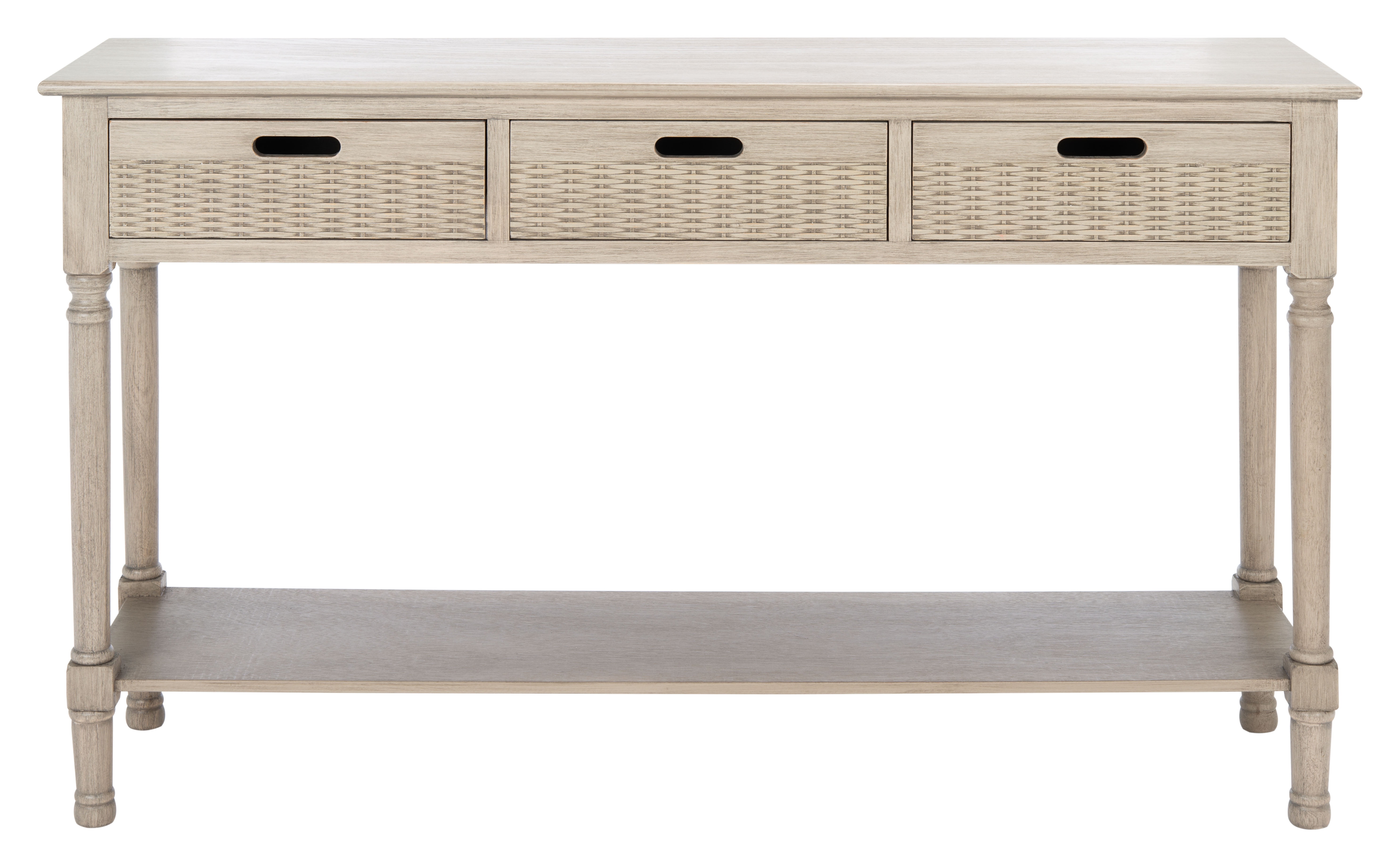Greige Timeless Farmhouse Console with 3 Basket Drawers