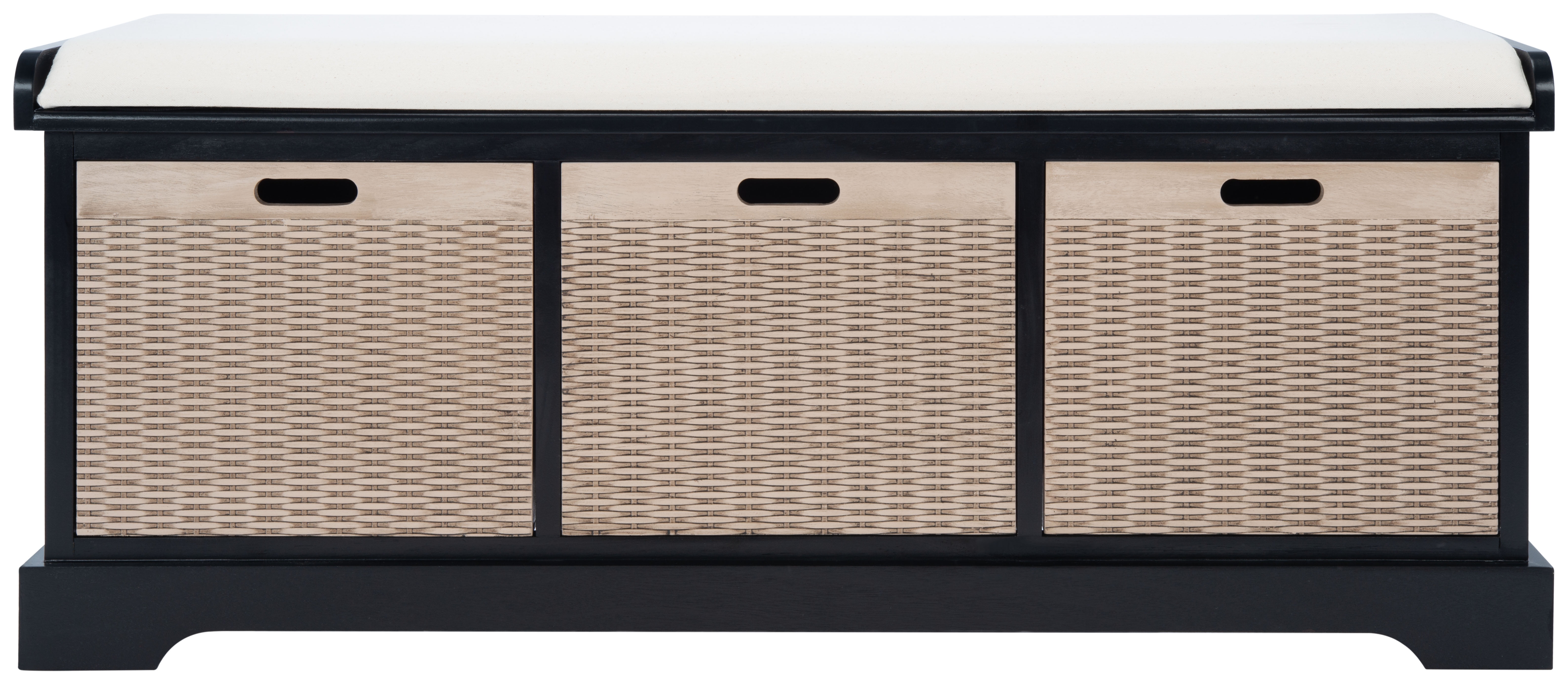 SAFAVIEH Landers 3 Drawer Storage Bench with Cushion, Black