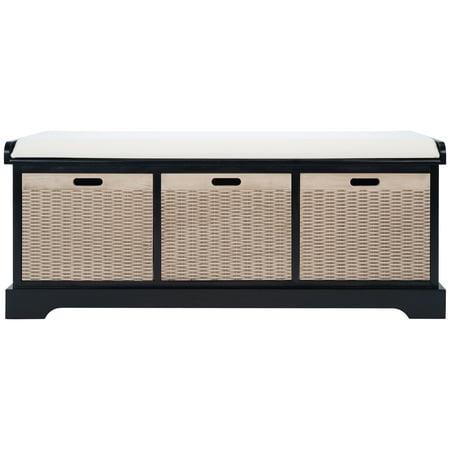 SAFAVIEH Landers 3 Drawer Storage Bench with Cushion, Black
