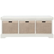 SAFAVIEH Landers 3 Drawer Storage Bench with Cushion, Distressed White