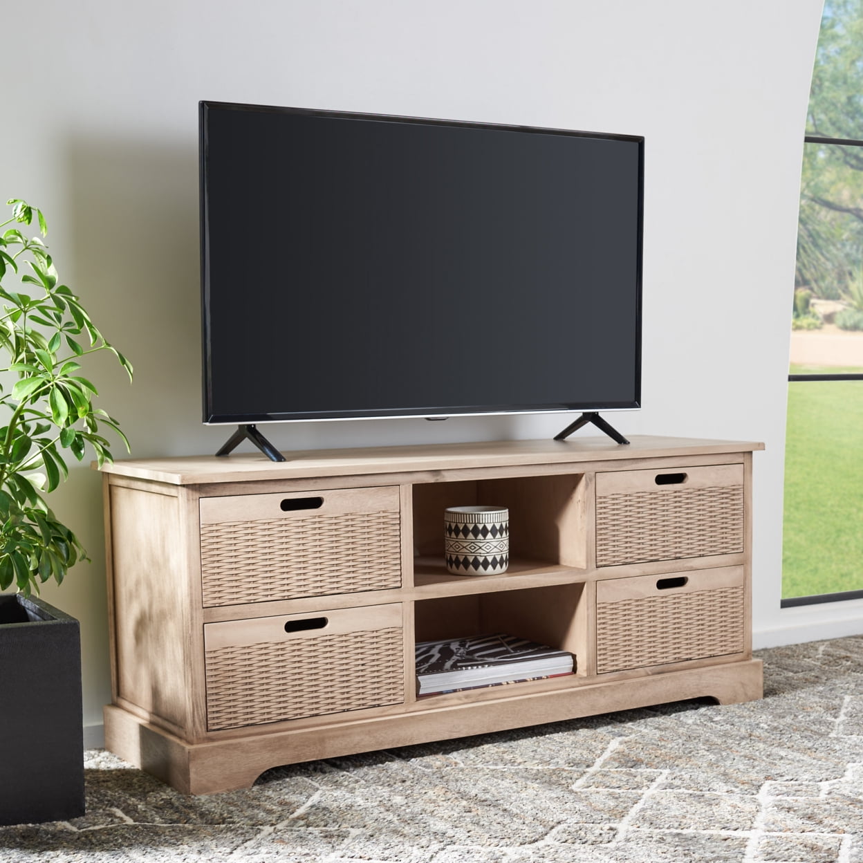 SAFAVIEH Landers Amish 4 Drawer Rectangle Media Stand, Sand (47.3 in. W x 15.8 in. D x 20 in. H)