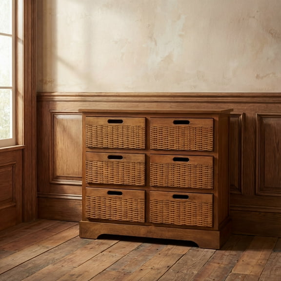 SAFAVIEH Landers Rustic 6 Drawer Storage Unit, Honey Brown (30 in. W x 12.5 in. D x 26 in. H)