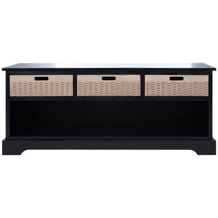 SAFAVIEH Landers Solid Classic 3 Drawer Storage Bench, Black