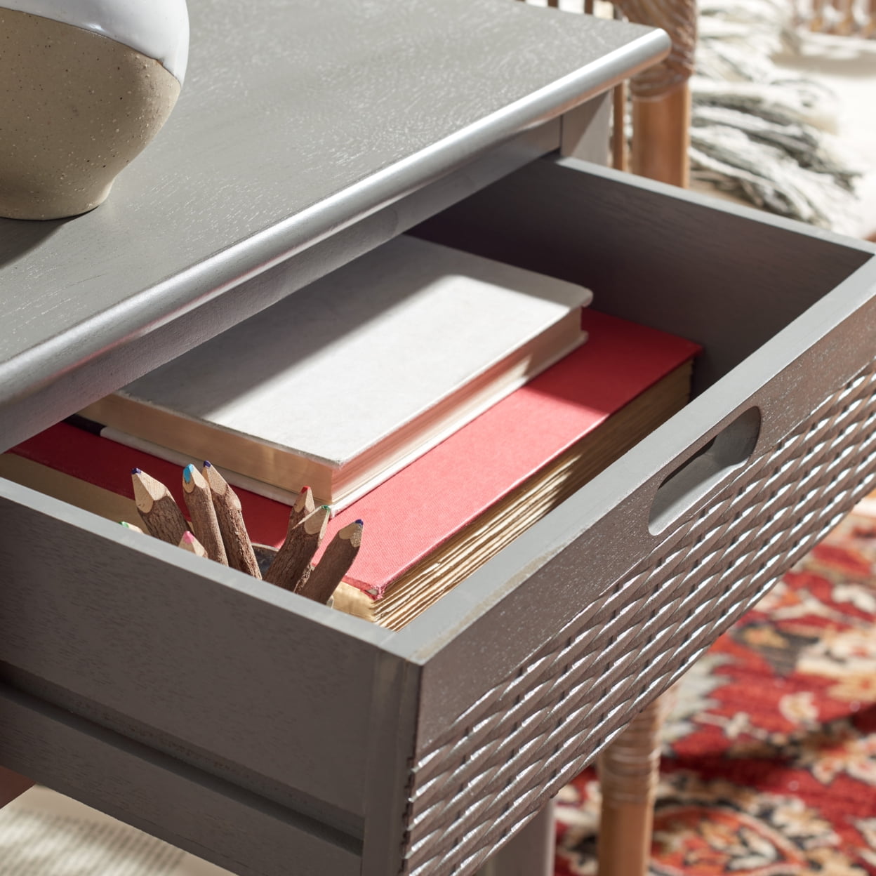 Distressed Grey Farmhouse Charm 1 Drawer Accent Table