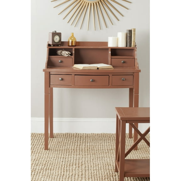 SAFAVIEH Landon Solid Contemporary 5 Drawer Writing Desk, Henna Brown
