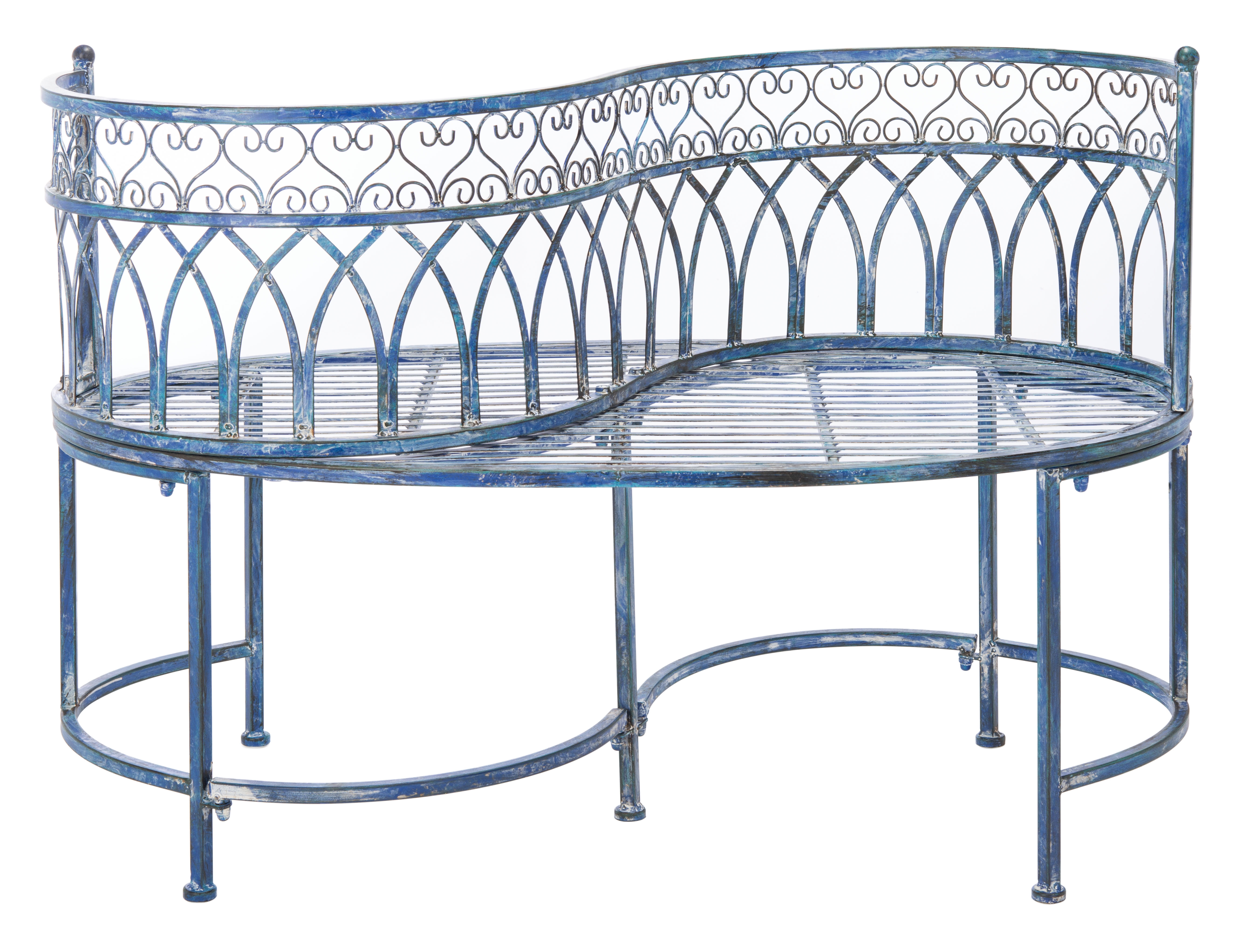 SAFAVIEH Lara Outdoor Patio Kissing Garden Bench, Antique Blue