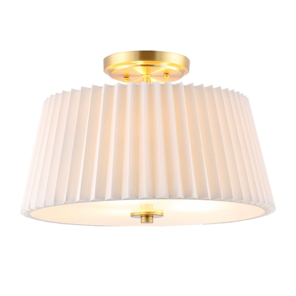SAFAVIEH Larlon 16 in. Modern 3-Lt. Brass Gold Fabric Mount Light with White Cotton Shade