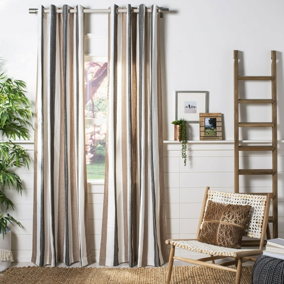 SAFAVIEH Larri Striped Grommet Curtain Window Panel, 52" x 96", Brown/Beige/Dark Grey