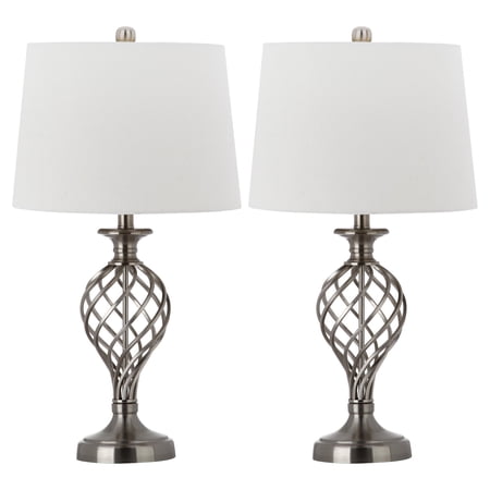 SAFAVIEH Lattice 26.75 in. H Solid Urn Table Lamp, Nickel, Set of 2