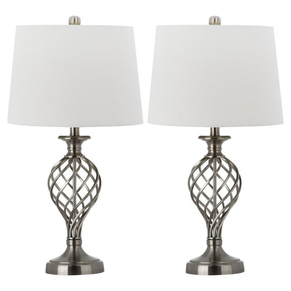 SAFAVIEH Lattice 26.75 in. H Solid Urn Table Lamp, Nickel, Set of 2