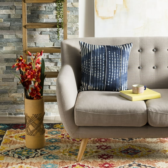 SAFAVIEH Laurena Abstract Striped 16" x 16" Plush Pillow, Blue/Cream