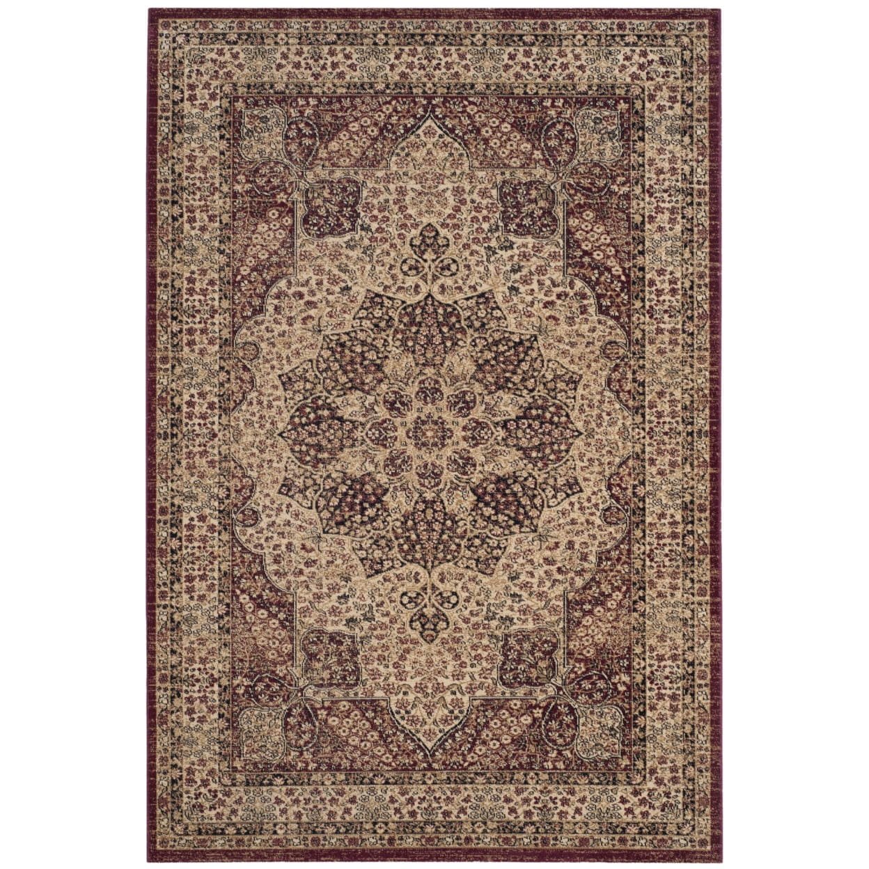 Red and Cream Rectangular Wool Persian Area Rug