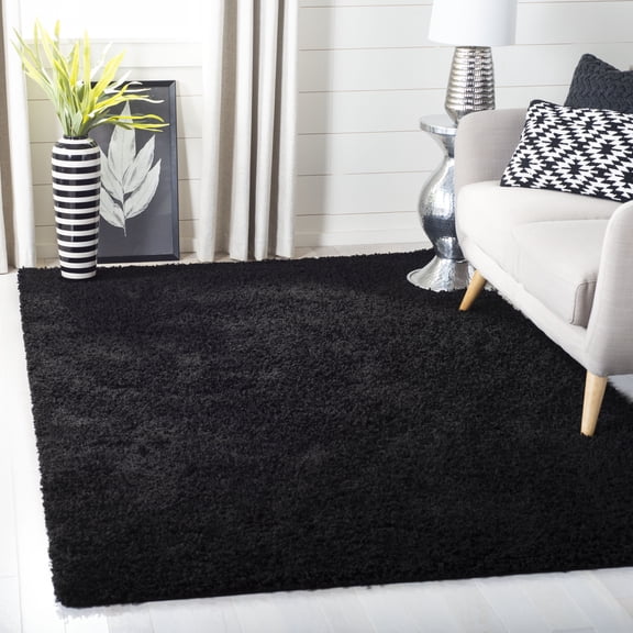 SAFAVIEH Lavena Solid Plush Shag Area Rug, Black, 5'1" x 7'6"