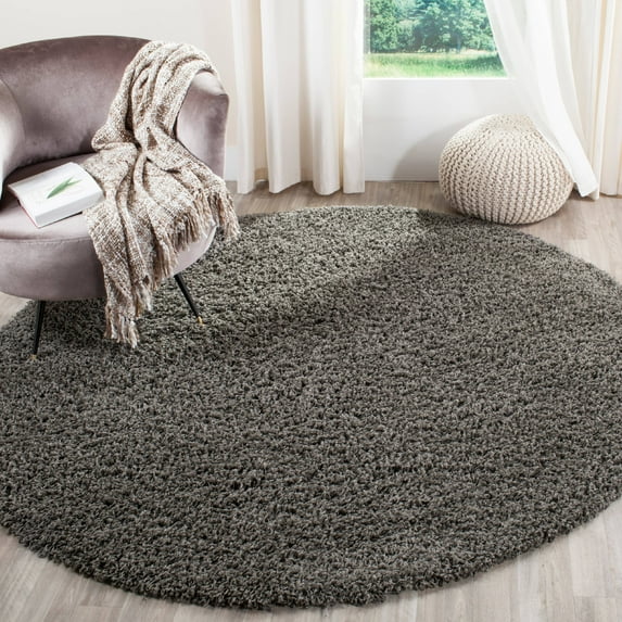 SAFAVIEH Lavena Solid Plush Shag Area Rug, Dark Grey, 6'7" x 6'7" Round