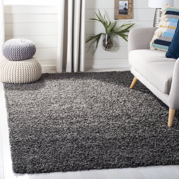 SAFAVIEH Lavena Solid Plush Shag Area Rug, Dark Grey, 6'7" x 6'7" Square
