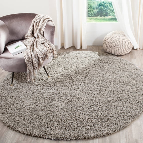 SAFAVIEH Lavena Solid Plush Shag Area Rug, Light Grey, 6'7" x 6'7" Round