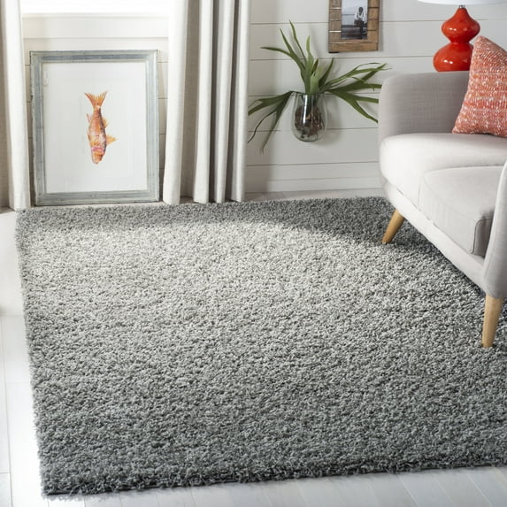 SAFAVIEH Lavena Solid Plush Shag Area Rug, Light Grey, 9' x 12'