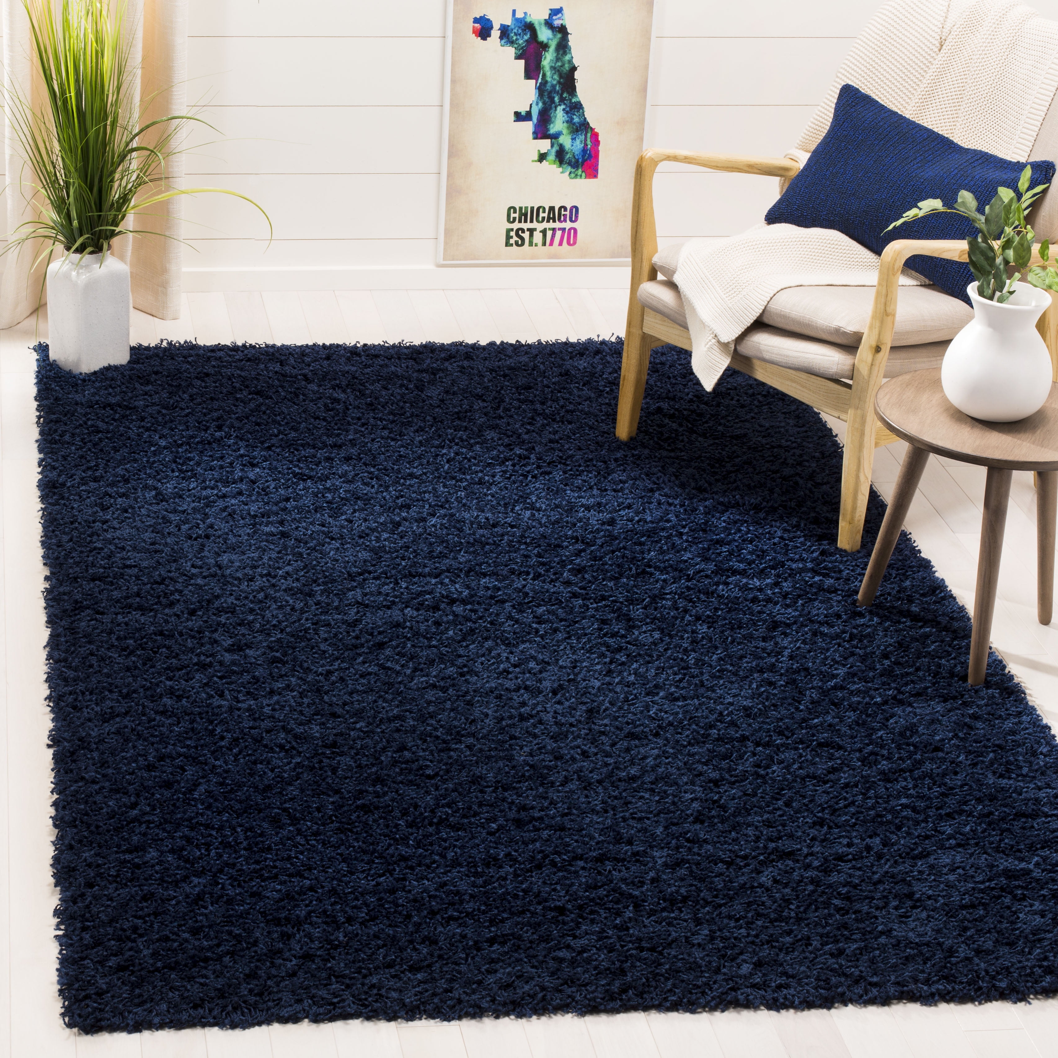 SAFAVIEH Lavena Solid Plush Shag Area Rug, Navy, 10' x 14'