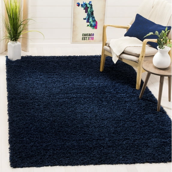 SAFAVIEH Lavena Solid Plush Shag Area Rug, Navy, 6' x 9'
